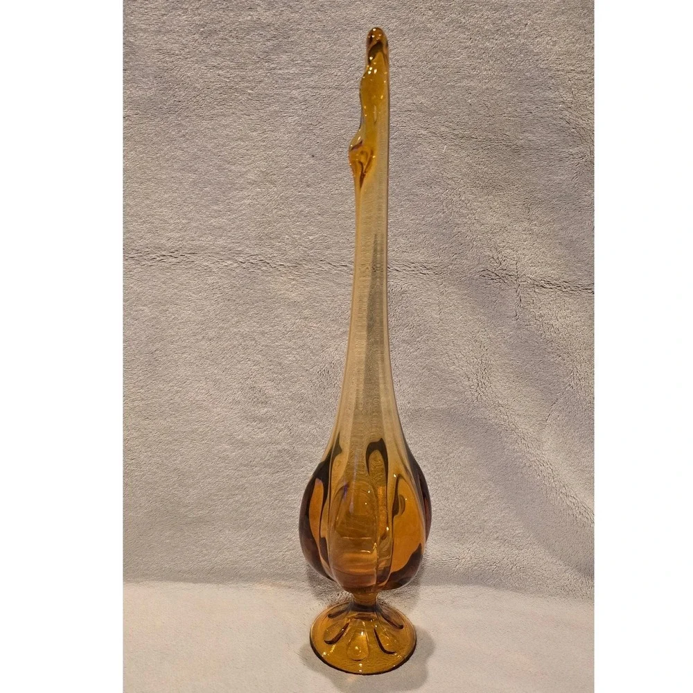 Vtg Viking Glass Epic Six Petal Swung Vase Amber Mid Century Modern Glass 15.5in